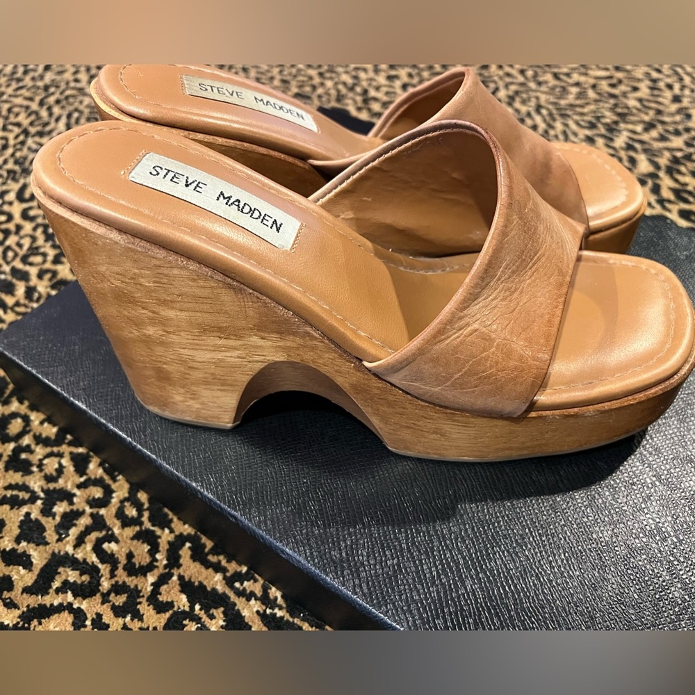 Steve Madden Vintage 90s Y2K 2000s Jessie Wooden Platform Sandals Tan  7.5